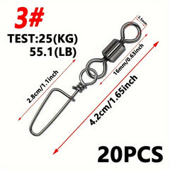 20pcs Stainless Steel Fishing Connectors Fast Clip Lock Snap Swivels