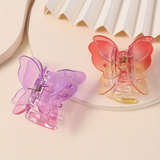 2pcs Butterfly Shape Transparent Plastic Hair Claw Mini Shark Claw Gradient