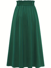 Solid Belted Maxi Skirt Pleated Versatile Women's Clothing