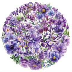 50pcs JJIJIAN Purple Romantic 2D Flower Stickers Vintage PET Stickers