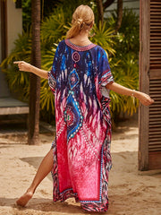 Tie Dye Bat Sleeve V Neck Cover Up Dress