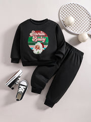 Baby Boy's Christmas Set Cartoon Graphic Sweatshirt Pants Set