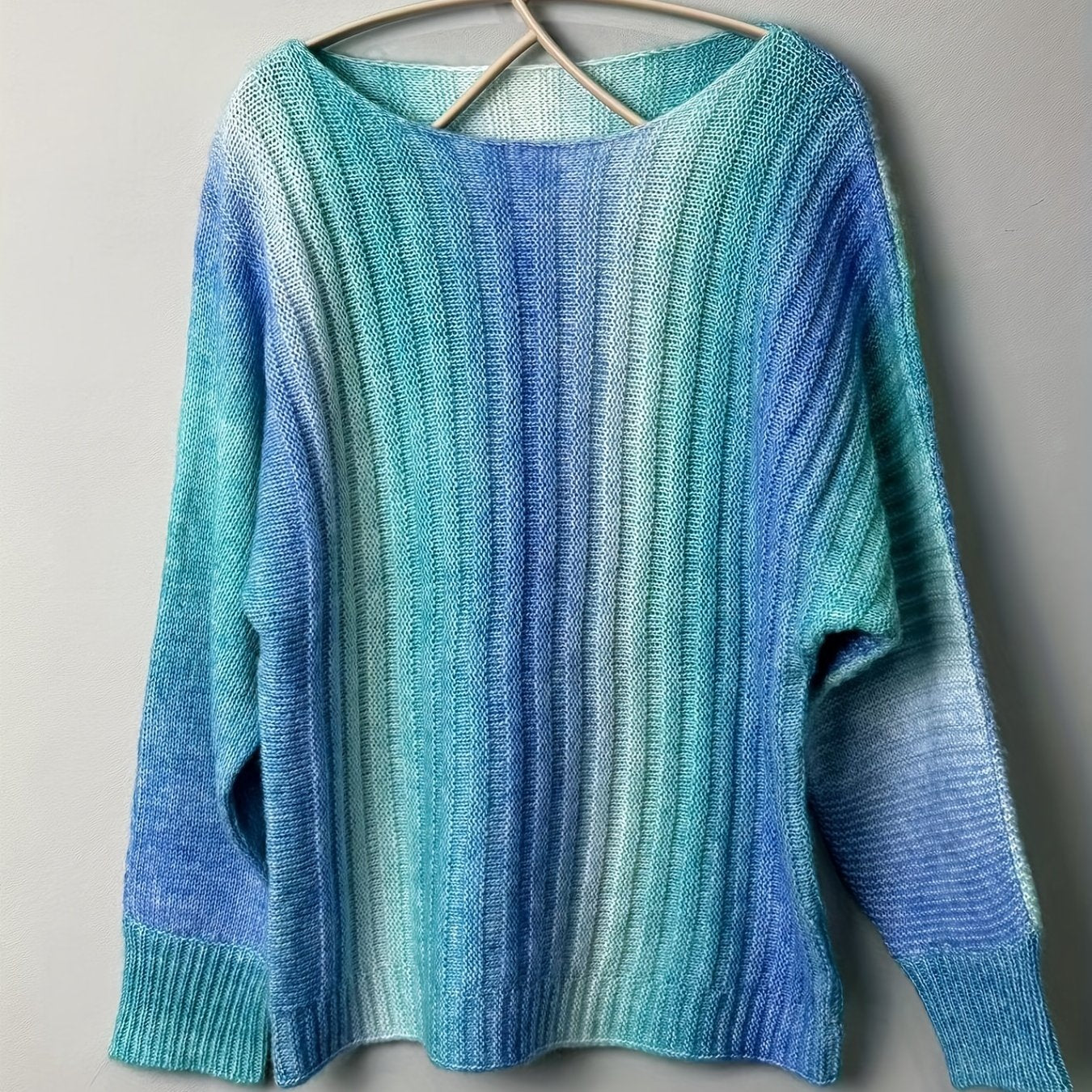 Ombre Boat Neck Pullover Sweater Long Sleeve Sweater