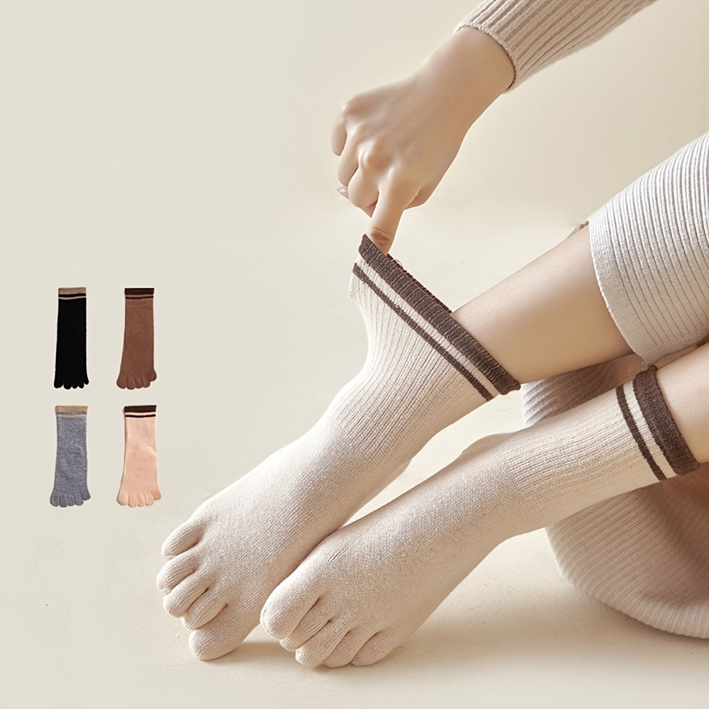 4 Pairs Comfortable Breathable Crew Length Toe Socks Women's Stocki
