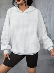 Waffle Loose Hoodie Long Sleeve Sweatshirt Women's