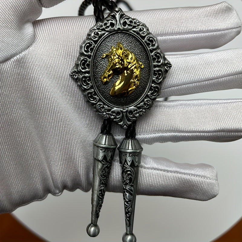 Horse Head Metal Collar Rope Necklace Vintage Western Cowboy Shirt Accessory
