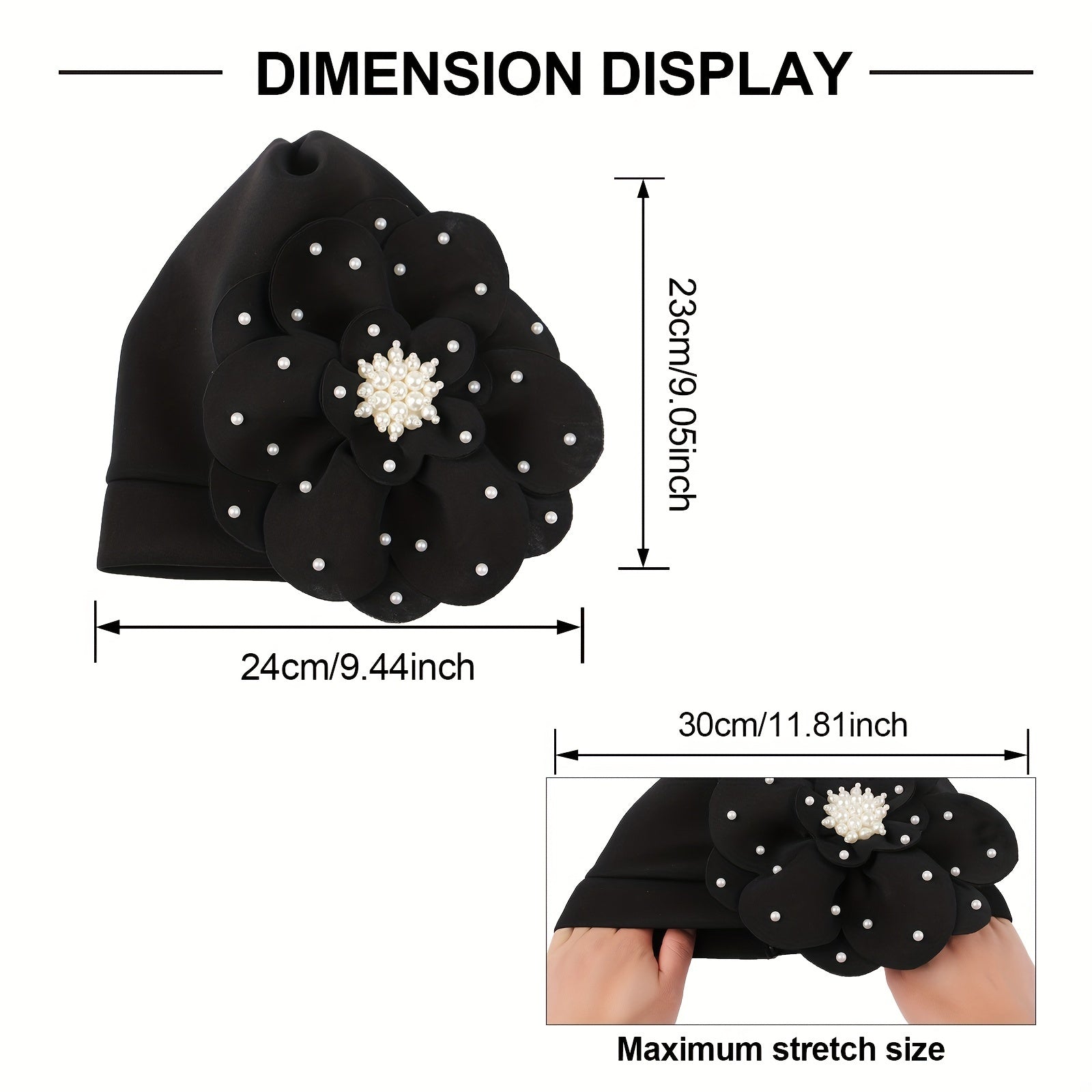 French Turban Cap Faux Pearl Decor Plate Flower Head Wrap
