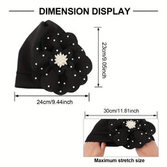 French Turban Cap Faux Pearl Decor Plate Flower Head Wrap