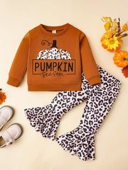 Girls Halloween Pumpkin Sweatshirt & Flared Pants Set
