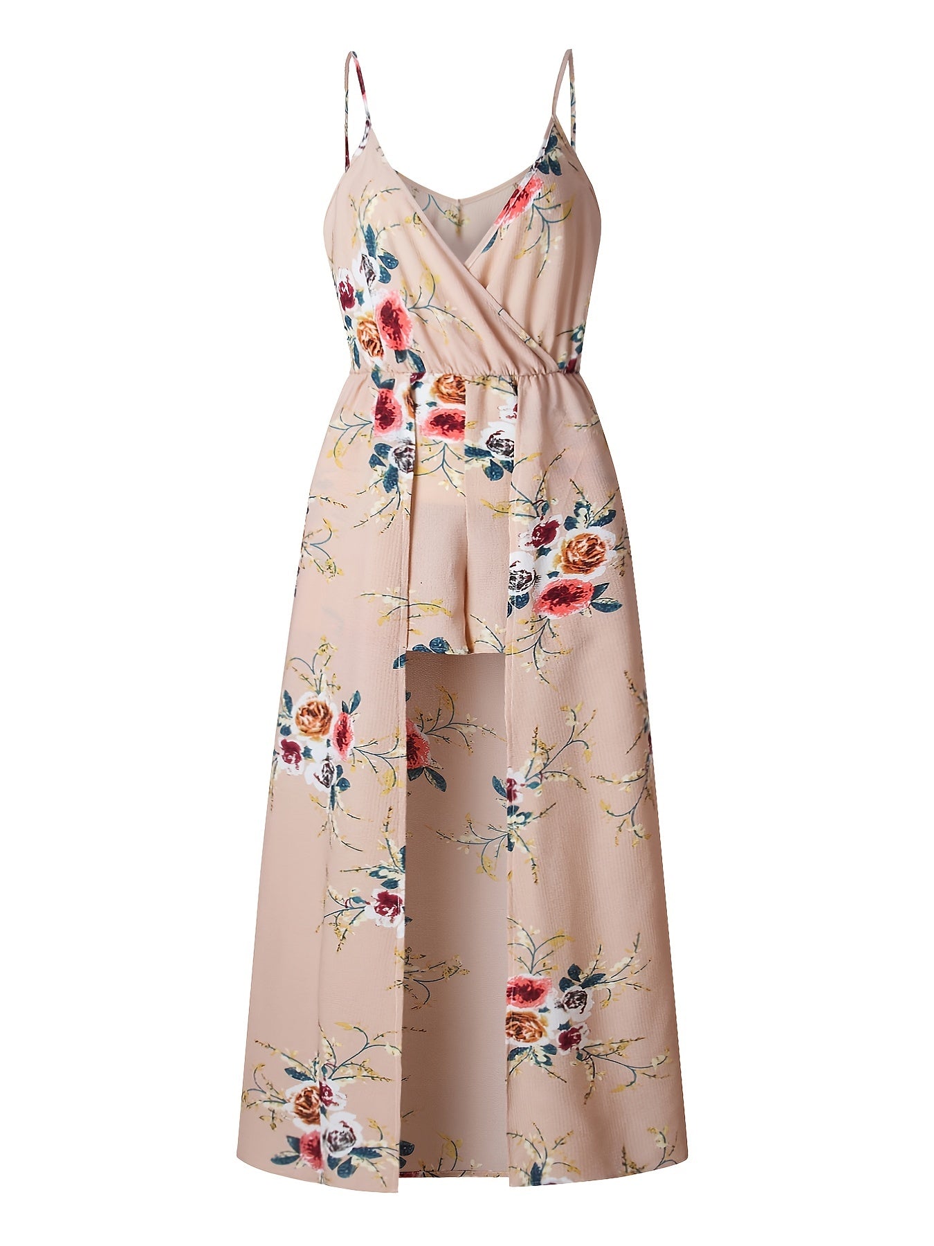 Boho Floral Print Jumpsuit with Overskirt