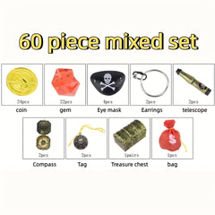 60pcs Pirate Costume Prop Set - Chests, Coins, Stones, Bags - Party Decorations