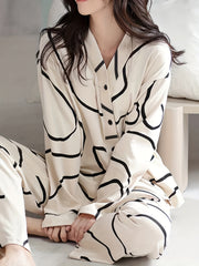 Geometric Pattern Pajama Set Long Sleeve Top & Pants