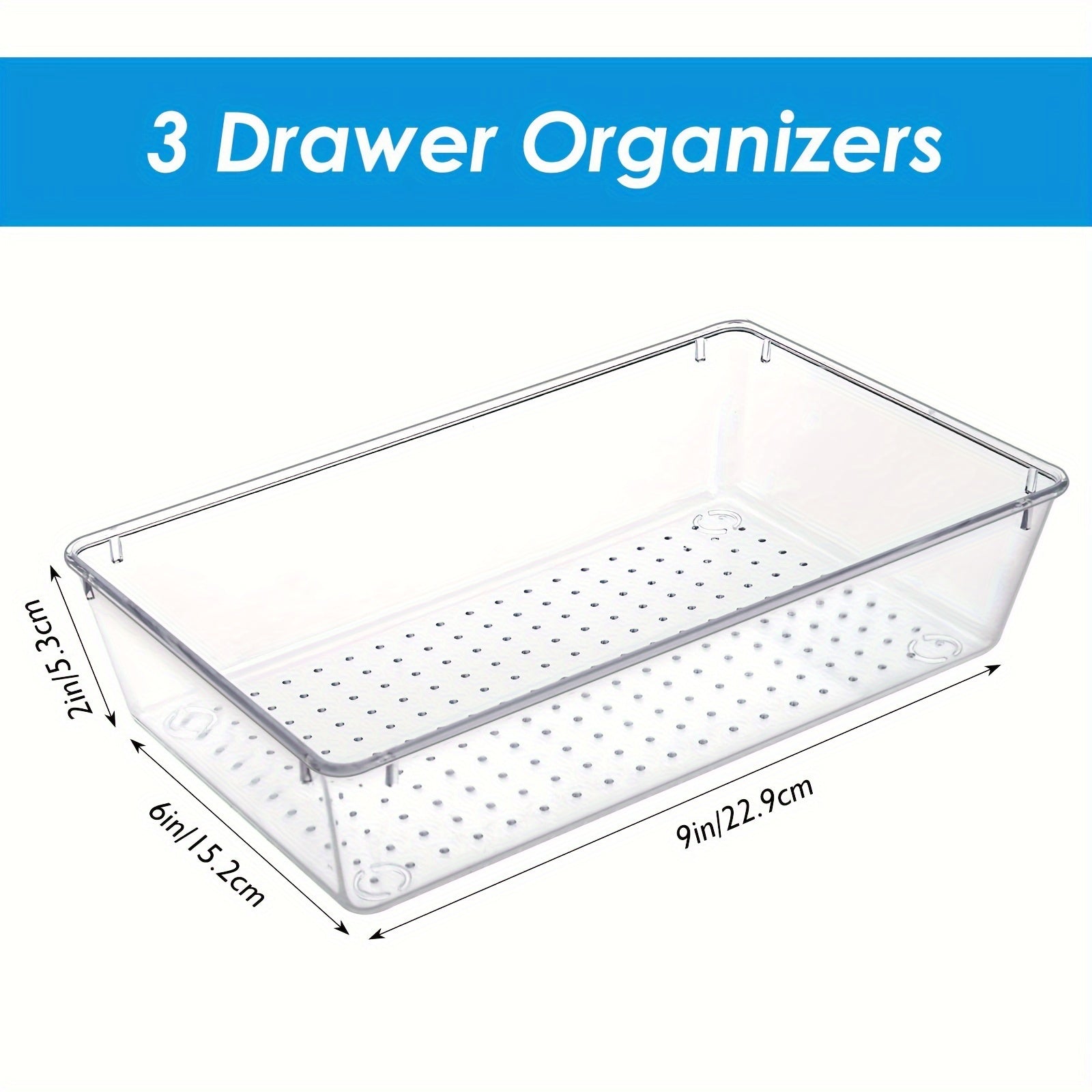 3pc Transparent Drawer Storage Box Plastic Tray with 15 Silicone Pads