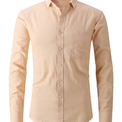 Men's Plus Size Solid Faux Linen Long Sleeve Shirt