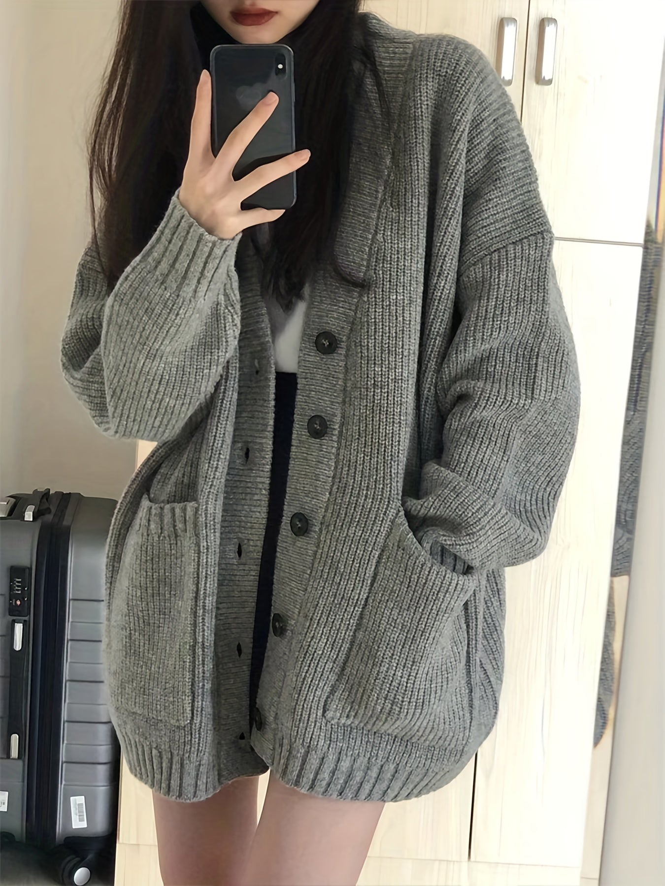 Button Up Pocket Cardigan Long Sleeve for Fall & Winter Women's Clothing