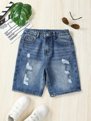 Boys Ripped Denim Shorts - Summer Outdoor Comfort