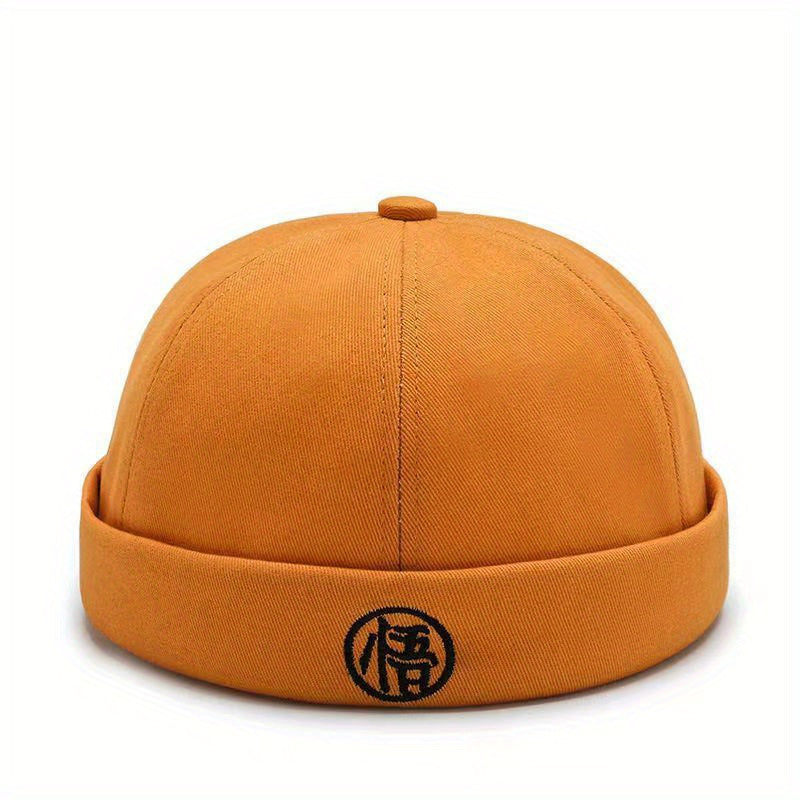 Character Embroidery Unisex Beanie Hip Hop Skull Hat Solid Docker Cap