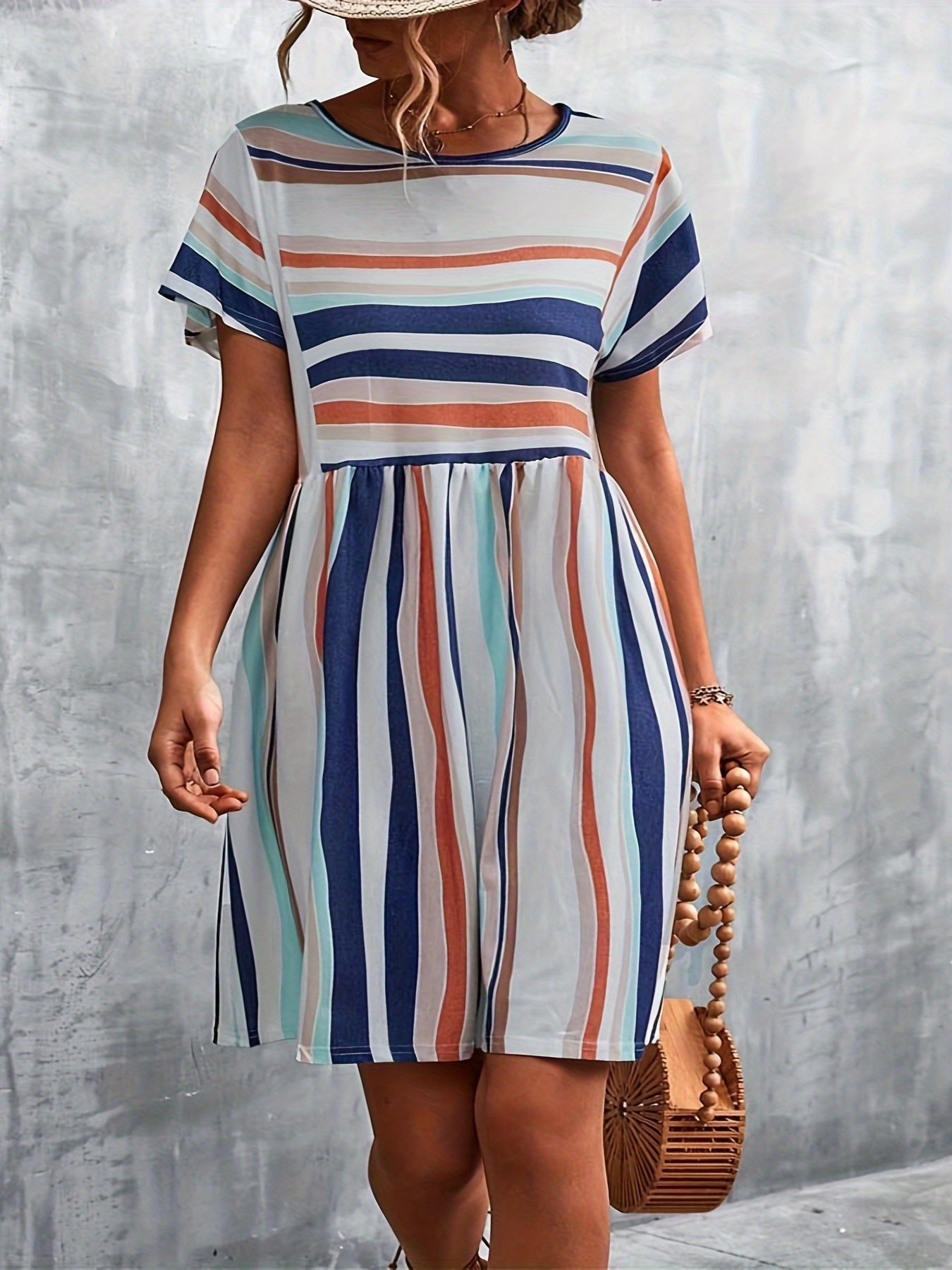 Plus Stripe Short Sleeve Mini Dress