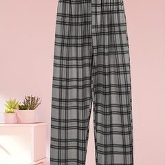 Colorblock Plaid Lounge Pants Elastic Waistband Women's Loungewear