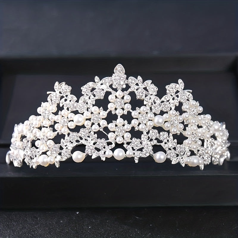 Faux Pearl Rhinestone Crown Hairband Wedding Favor Decorations
