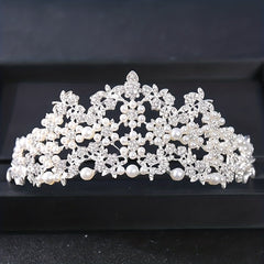 Faux Pearl Rhinestone Crown Hairband Wedding Favor Decorations