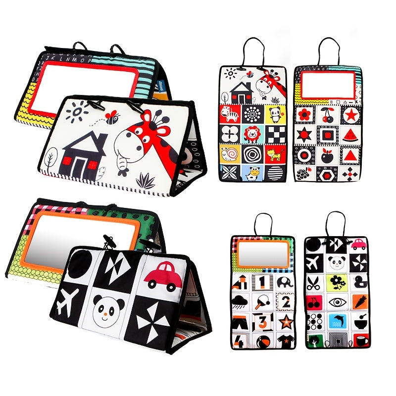High Contrast Belly Time Mirror Toy & Sensory Crepe Cloth Book for Kids
