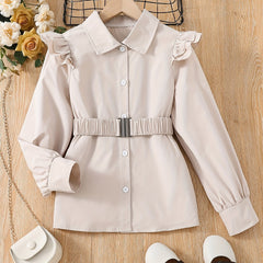 Girls Ruffled Shirt With Belt - Autumn/Spring Kids Clothes