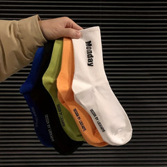 2 3 5 Pairs Letter Print Crew Sports Socks Women's Stockings & Hosiery