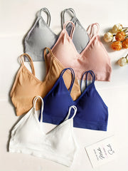 4pcs Ribbed Wireless Bras Double Straps Everyday Bra Women's Lingerie