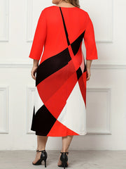 Colorblock Geometric Print Midi Dress