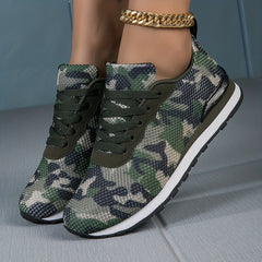 Women's Camo Mesh Sneakers Low Top Flatform Shoes