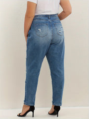 Ripped High Rise Straight Leg Jeans