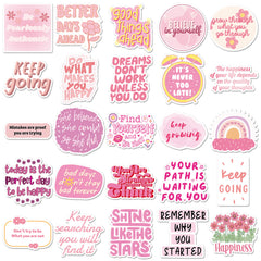 50 Pink Vinyl Stickers Cartoon Motivational Quotes Reusable Self Adhesive