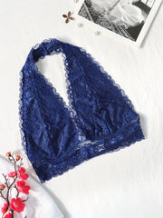 Floral Lace Halter Bralette Wireless Lingerie with Removable Padded Crop Top