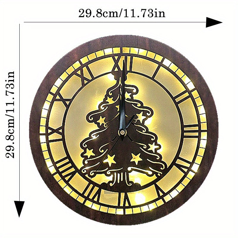 Children's Room LED Wall Clock Lamp Retro Wooden Sign Hanging Lamp
