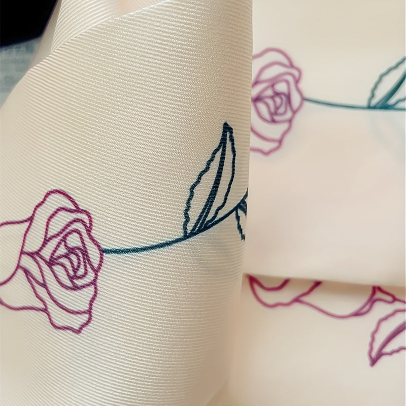 Rose Print Skinny Scarf Neckerchief Solid Neck Tie Long Hair Ribbon