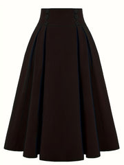 Vintage Button Front High Waist Pleated Skirt