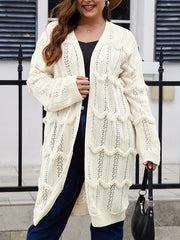 Solid Pointelle Long Sleeve Cardigan