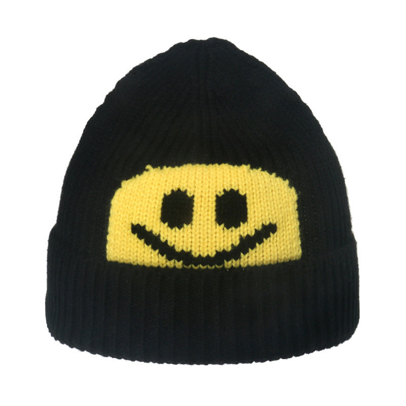 Wool Knitted Pullover Hat Smiling Face Men Women