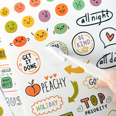 8 Sheets Hand Drawn Planner Stickers Set for Office, School, and Home Use