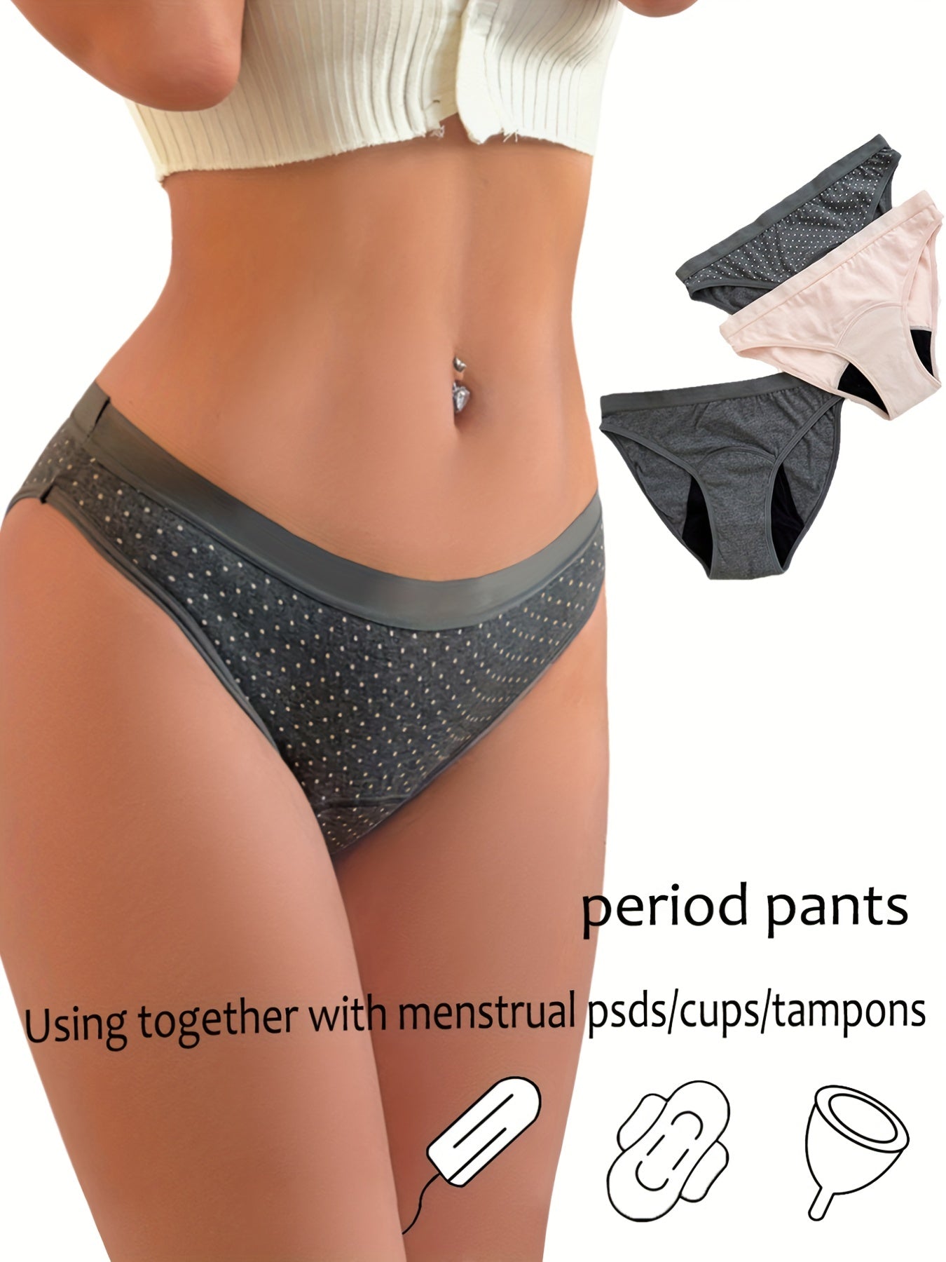3 Pcs Women's Comfy Physiological Bikini Briefs Water absorbent Sanitary Pants