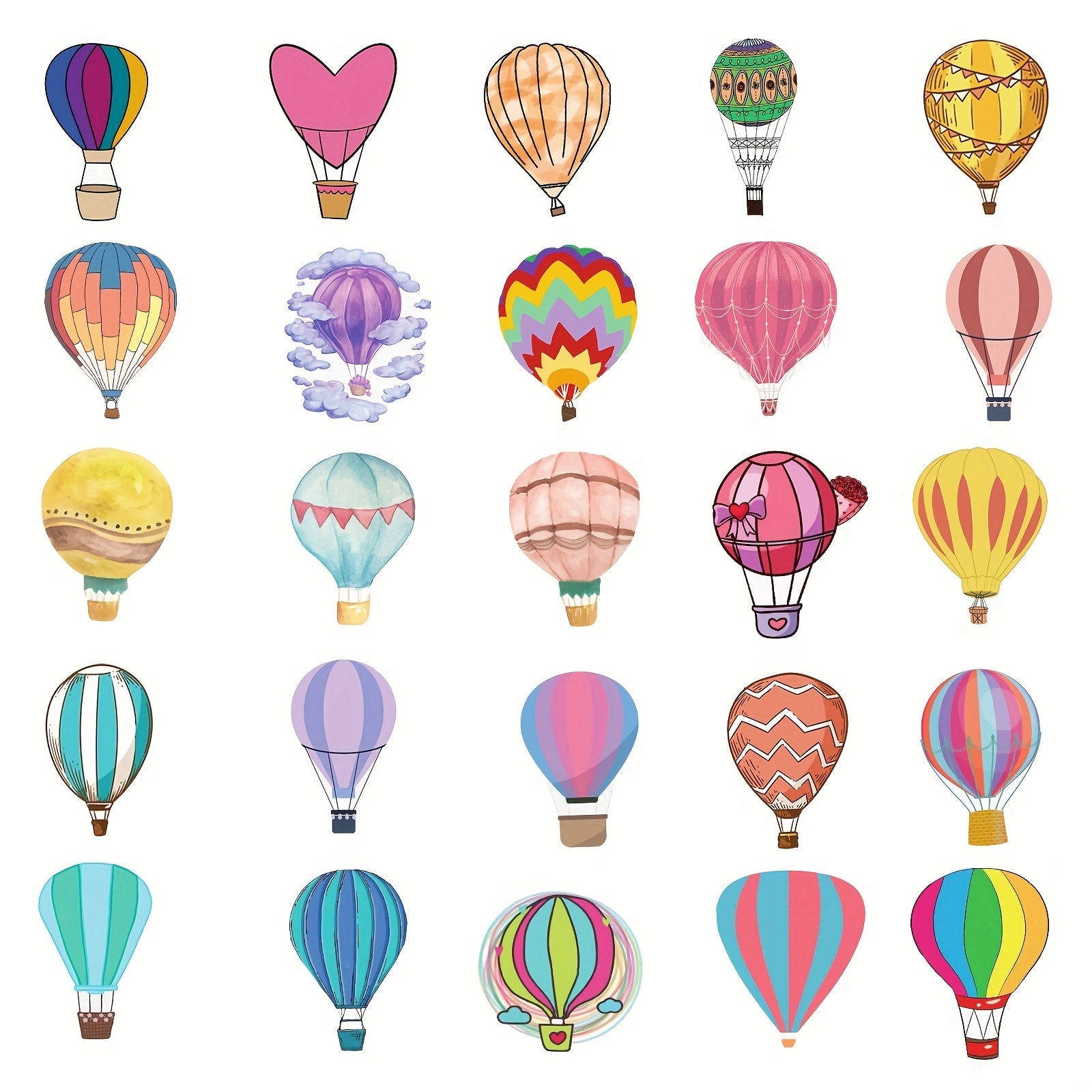 50pcs Hot Air Balloon Doodle Stickers Girl Style PVC Stickers Waterproof