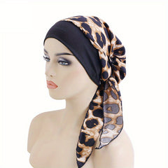 Leaf Print Head Scarf Hat Hair Turban Cap Elastic Night Cap Women