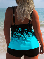 Colorblock Floral Print Tank Top & Shorts Swimsuit Set
