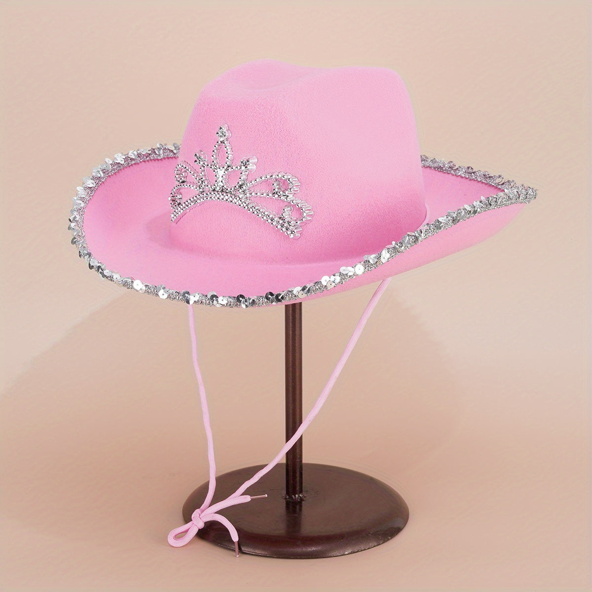 Y2K Pink Feather Cowgirl Hat Rhinestone Crown for Women