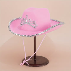 Y2K Pink Feather Cowgirl Hat Rhinestone Crown for Women