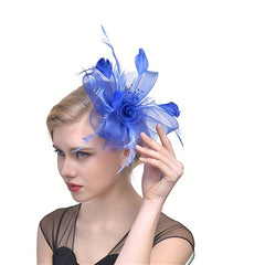 Mesh Flower Faux Feather Head Piece Hat for Party