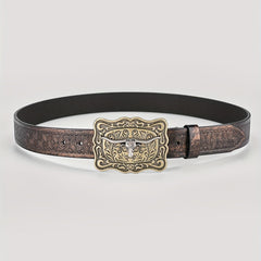 Cattle Long Horn Buckle Floral Pattern Belt Western Cowboy Leather Vintage Belt