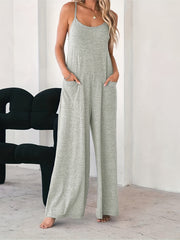 Casual Cami Jumpsuit Women's Plus Heathered Wide Leg Jumpsu
