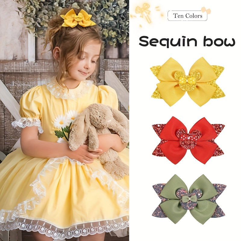 Sequin Mouse Ear Bow Hair Clips Hair Accessories Holiday Gift For Girls